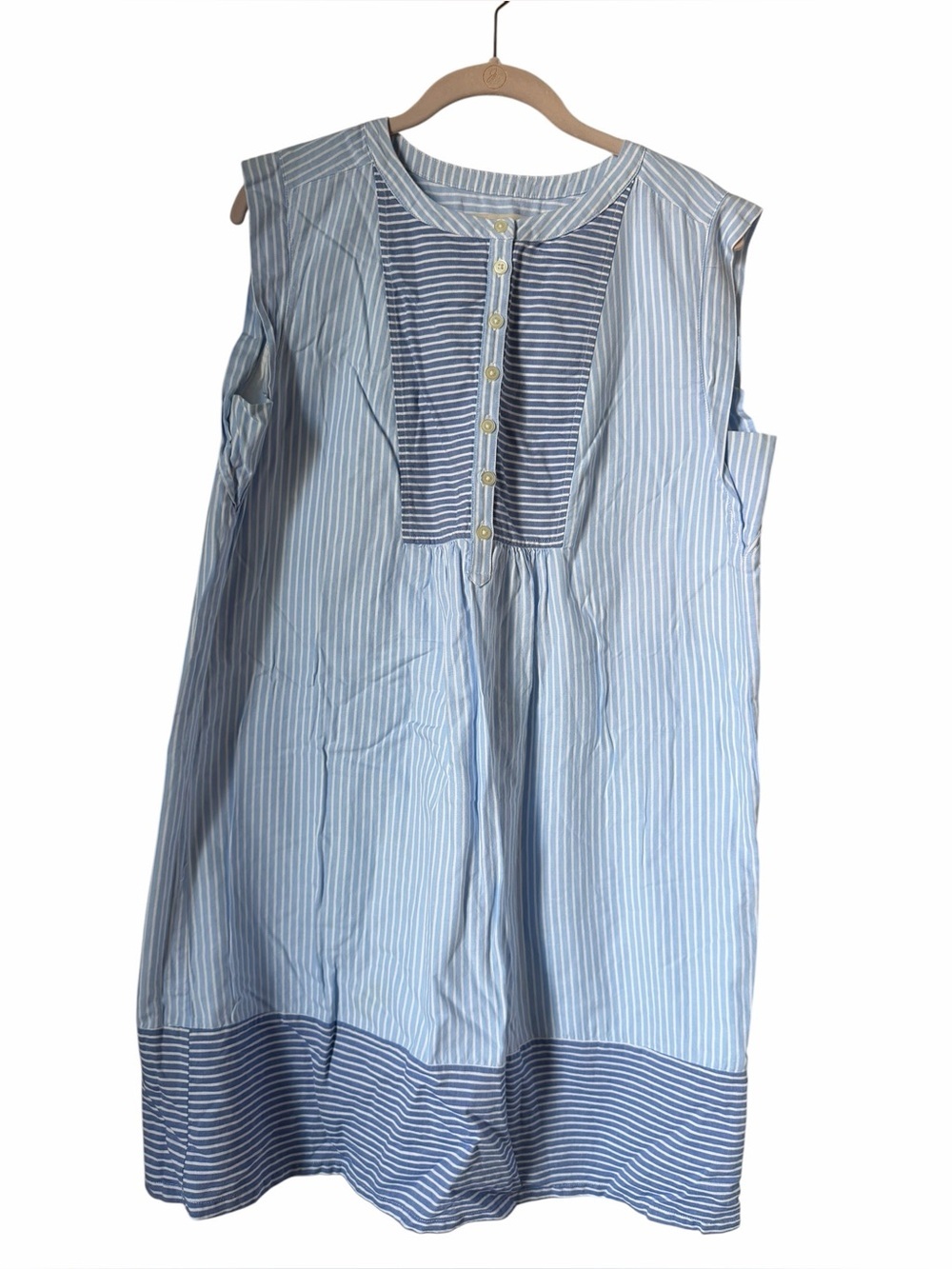 LOFT Light Blue Navy Striped Mini Sleeveless Dress 100% Cotton Nautical Summer